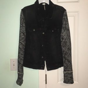 Black Denim jacket with Cotton Sleeves